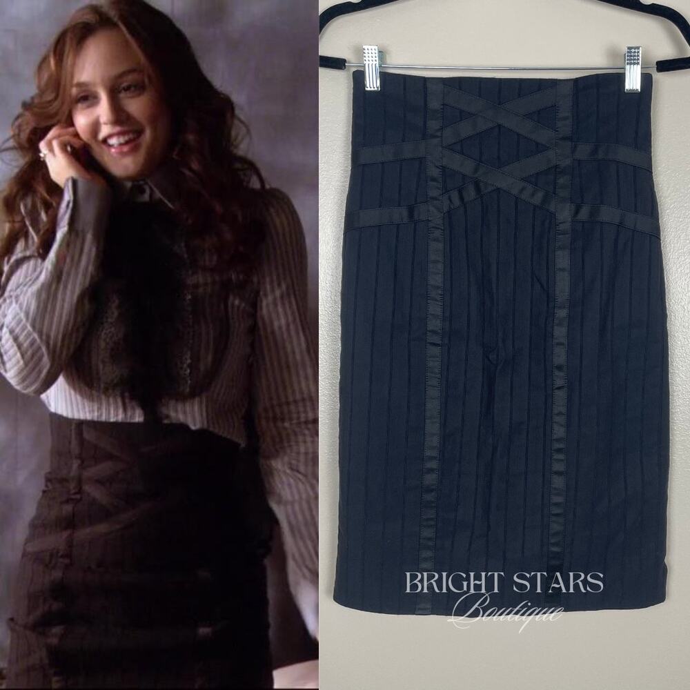 Rare Vintage Pencil Skirt ASO Blair Waldorf Gossip Girl Black Knee Length